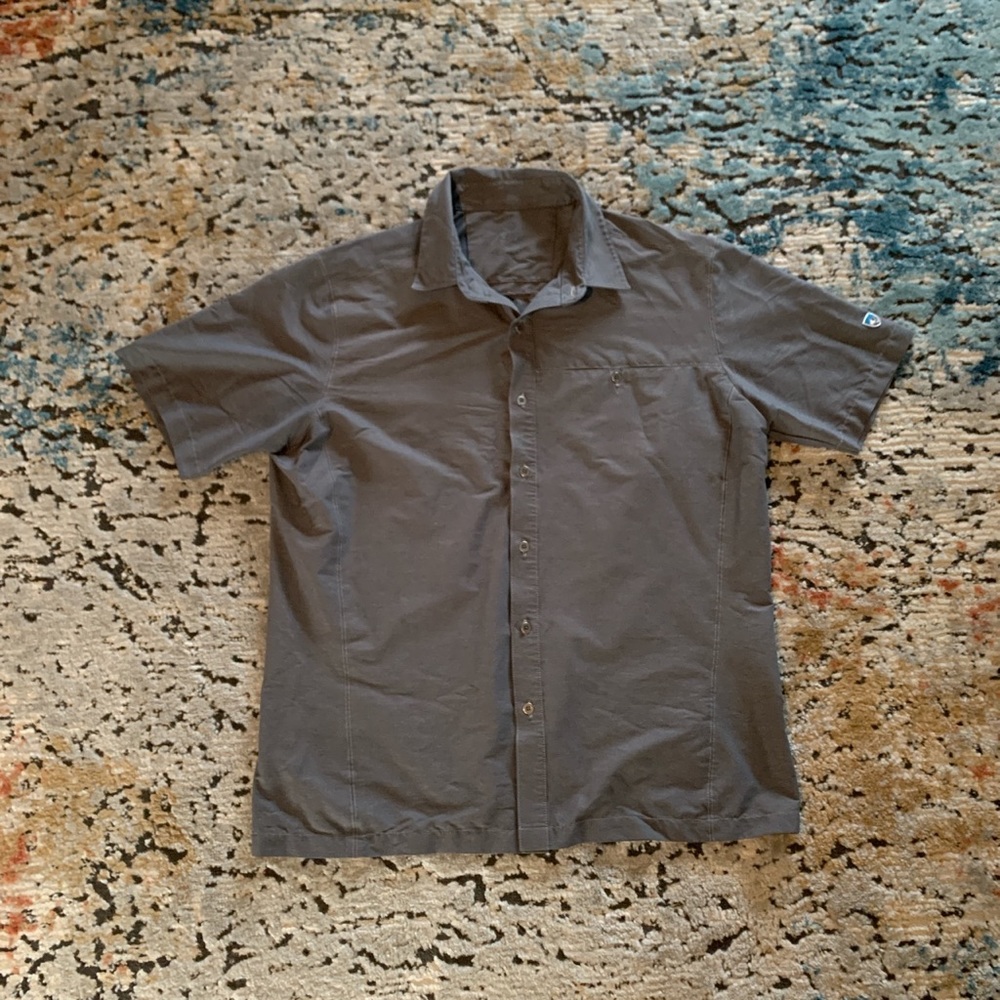 Kuhl Mens Gray Polyester Short Sleeve Button Down Shirt Size Large